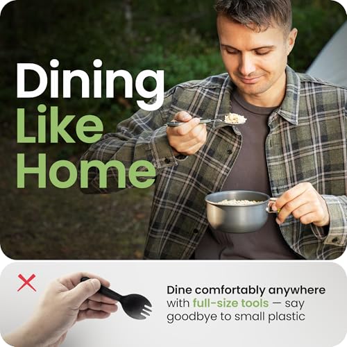 4-in-1 Camping Utensils Set - Portable Stainless Steel Cutlery, Olive Green