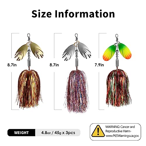 QualyQualy Fishing Spinner Bait 3pcs with Double Blades - Pink & Silver, Red & Green, Gold & Red