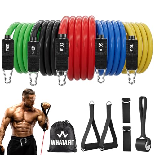 5-Level Resistance Bands Set with Handles - Natural Latex, 10-50 lbs