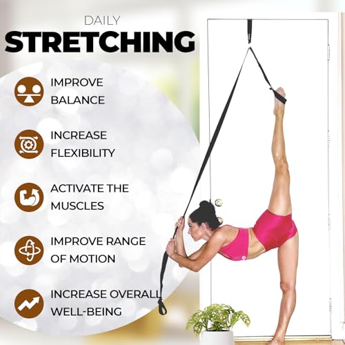 Pilates Stretching Strap with Door Anchor for Flexibility - Black