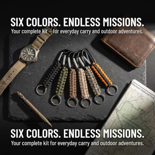 6 Pcs Paracord Keychains with Carabiner - Outdoor Lanyard Set