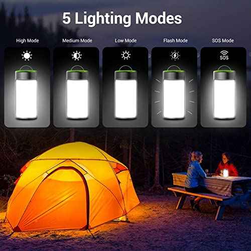 LED Camping Lantern, CT CAPETRONIX Rechargeable Camping Lights with 400LM 5 Light Modes, Water-Resistant Lanterns for Power Outage Hurricane Emergency Camping (2 Pack, Black & Green)