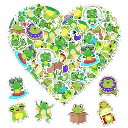 Pack 50 Pcs Cute Animal Frog Stickers for Water Bottles Waterproof Laptop Luggage Helmet Computer Phone Case Teens Adults Girls Boys Aesthetic Sticker Packs Small Vinyl Decals