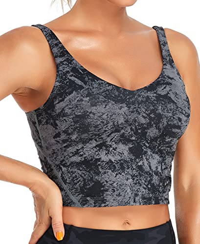Longline Sports Bra for Women - Padded Crop Tank Top - X-Small Heart Black Carbon