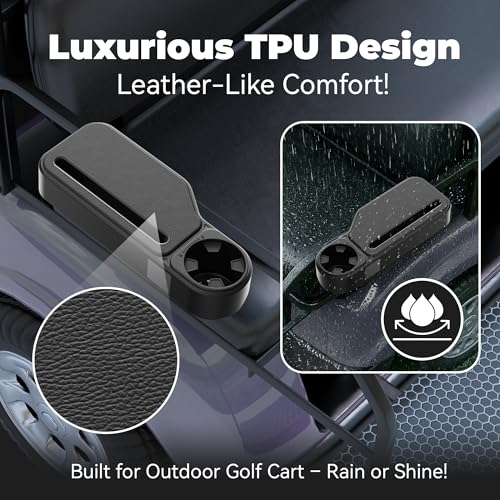 Golfcozer Black Cup Holder & Armrest for Golf Cart – Universal Fit, Waterproof, Tool-Free Installation