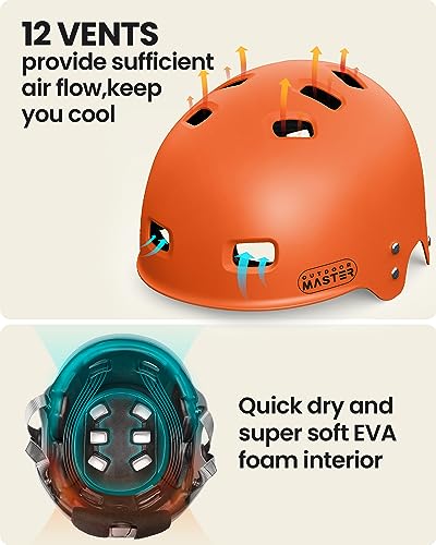 Kayak Helmet with Ear Pads - Adjustable Surf Helmet, Matte Orange / Medium