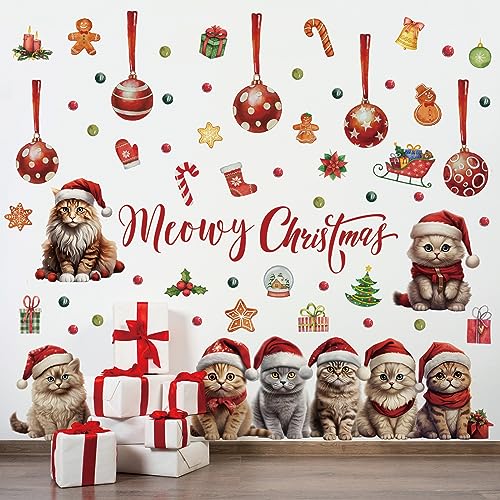 Christmas Cat Wall Decal - Removable Holiday Sticker for Home Decor
