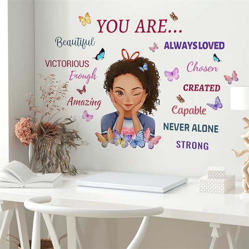 Black Girl Inspirational Wall Stickers, sacinora Motivational Lettering Quotes Butterfly Wall Decals Removable Vinyl Peel and Stick for Afro Woman Kids Baby Nursery Bedroom Toddler Room Art Decoration