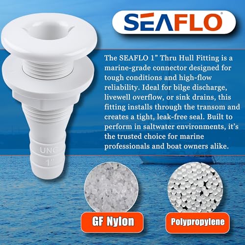 Marine Thru Hull Fitting - 1 Inch White Drain Connector