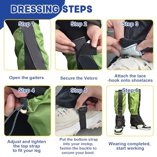 Waterproof Lawn Care Leg Gaiters - 17.7 Inch Adjustable Leg Guards - Green