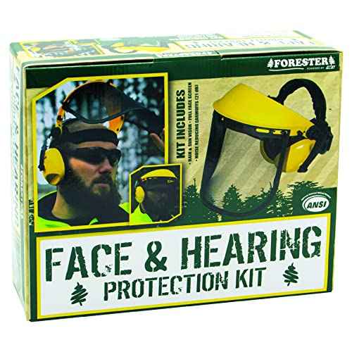 FORESTER Face Protection Equipment Kit - Visor Face Shield Ear Muffs Personal Protective Equipment Safety Gear Landscaping Tools Masks for Construction Workers Yard Work Accessories - Black and Yellow