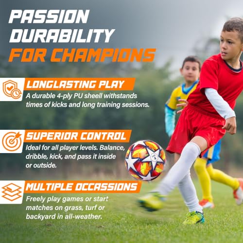Champhox Size 4 Orange Soccer Ball for Kids & Teens - Durable & Soft