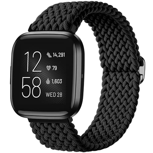 Braided Stretchy Bracelet Band for Fitbit Versa 2 - Black (5.43"-8.58")