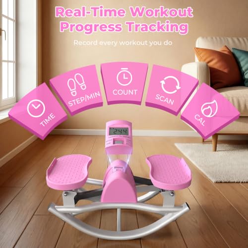 3D Rocking Stepper with Resistance Bands - Pink Mini Stepper