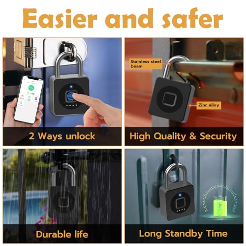 Pothunder Fingerprint Padlock with APP, Keyless Biometric Lock, Smart Waterproof Padlock Suitable for Gym, Locker, Gates, Fence and Storage