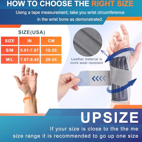 Carpal Tunnel Wrist Brace Night Support - Grey, Medium/Large, Right