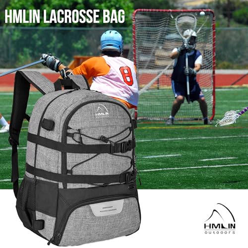 HMLIN OUTDOORS Grey Lacrosse Bag with Dual Stick Holders & Shoe Compartment