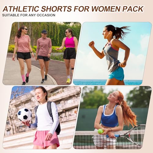 BALENNZ Women's Athletic Shorts 5 Pack - Pockets, Running & Workout, Medium, Black/Navy/Dark Grey/Light Grey