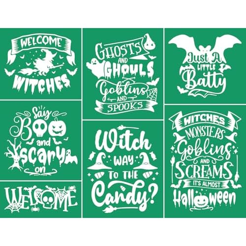 DGAGA Halloween Batty Silk Screen Stencils Reusable Scrary Self Adhesive Chalk Mesh Stencils Silkscreen Pattern Stencil for Autumn Decoration, DIY Farmhouse Wood