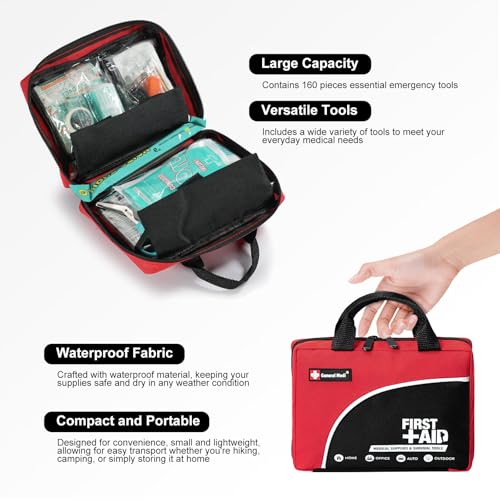 160-Piece First Aid Kit - Compact and Lightweight Emergency Supplies