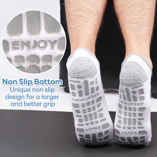 Non-Slip Yoga Grip Socks for Men - 3 Pairs, White