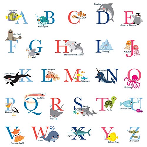DECOWALL DS-8040 A-Z Ocean Alphabet Kids Wall Stickers Wall Decals Peel and Stick Removable Wall Stickers for Kids Nursery Bedroom Living Room (Small) d?cor
