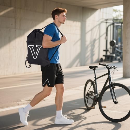 Drawstring Backpack Cinch Bag for Sports & Travel - Black-V