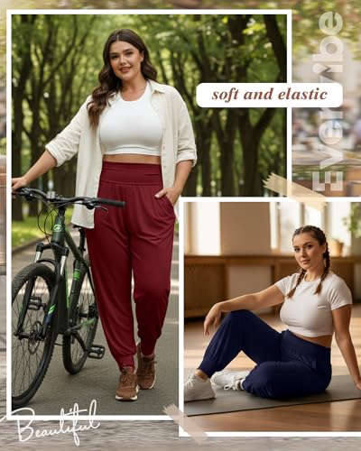 Evervibe 3-Pack Women's Plus Size Sweatpants Yoga Pants Black Navy Wine 4X-Large