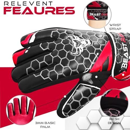 Soccer Goalkeeper Gloves for Kids - Red, Size 4 (6-9 Years)