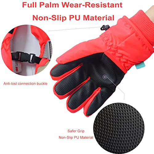 Kids Winter Waterproof Gloves - Red, Size 4-6 T