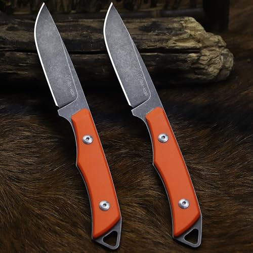 BA-KOR 9Cr18MoV Full Blade Fixed Knife C10 Stem (Orange) with G10 Handle, 8in, 4mm Thick, Stone-Washed Finish, Kydex Sheath for Camping & Survival