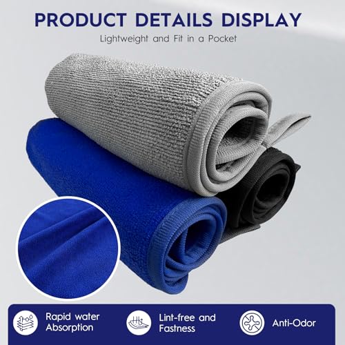 Microfiber Fishing Towel Set - 3 Pack, 16x16 in, Black/Gray/Blue