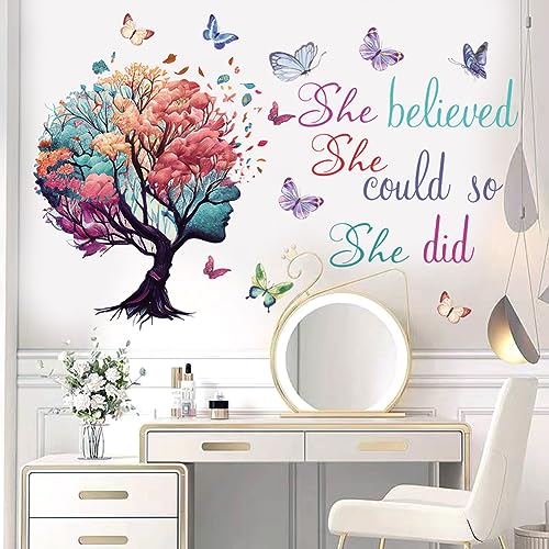 Inspirational Quote Wall Decal - She Believed She Could Tree & Butterfly Art