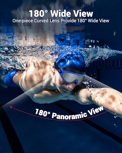 Swim Goggles for Adults - 180° Wide Vision, Anti-Fog, UV Protection - Black & Blue