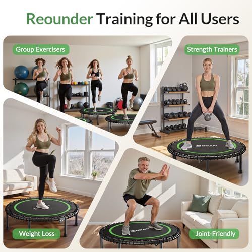 Mini Rebounder Trampoline for Adults - 40" Green - Foldable Bungee Fitness