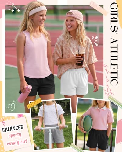Girls' Athletic Shorts 3-Pack - 9-10 Years, White/Gray/Black
