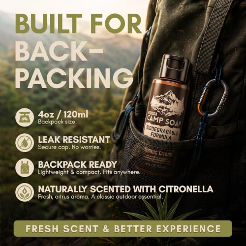Biodegradable Camping Soap - Beef Tallow, All-in-One Wash, Nordic Citrus, 4 Fl Oz