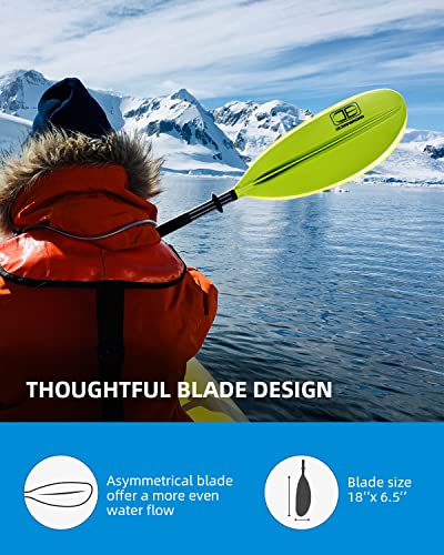 OCEANBROAD Green Kayak Paddle 90.5 Inch - Lightweight Alloy Shaft with Leash, 2-Section, 3 Lock Angles