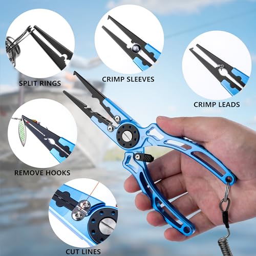 FLISSA 8-inch Aluminum Saltwater Fishing Pliers with Titanium Jaw & Line Cutters