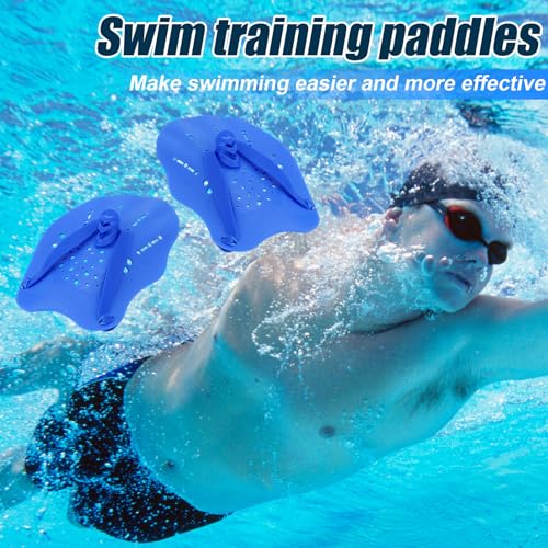 Blue Hand Paddles for Swimming Training, 2pcs Lap Pool Practice Equipment