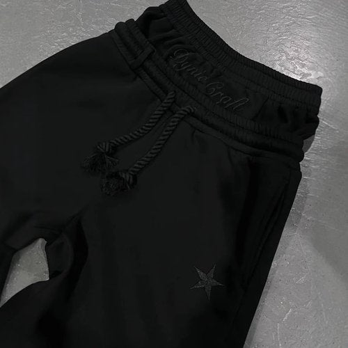 Mens Y2K Wide Leg Sweatpants Drawstring Double Waisted Baggy Hip-Hop Vintage Pants Gym Workout Trousers (Black,Medium)