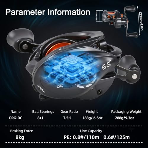 SOUGA Right Hand Digital Baitcaster Reel 7.5:1 High Speed, Anti-Backlash