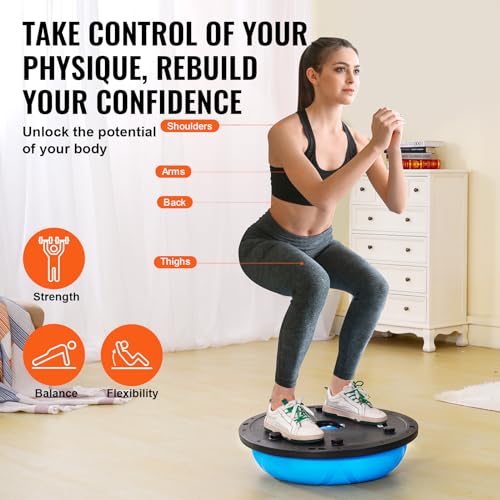 Half Exercise Ball Trainer - 23 Inch Particle Blue with Resistance Bands