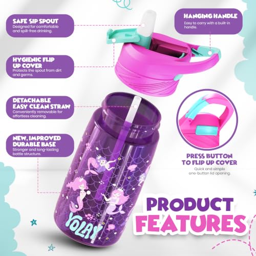 Kids Water Bottle with Straw - 15 oz - BPA-Free - Mermaid