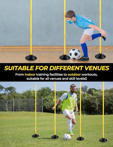 Soccer Agility Poles Set - 4/6/10 Pcs 6ft Adjustable Speed Training Poles with Rubber Base