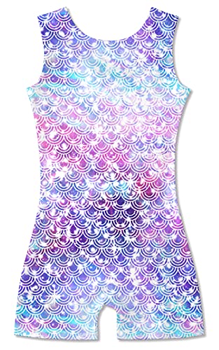 Gymnastics Leotard with Shorts for Girls - Mermaid Purple, 5-6Y