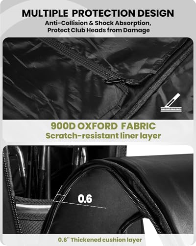 Padded Golf Travel Bag with Reinforced Wheels - Black, Large