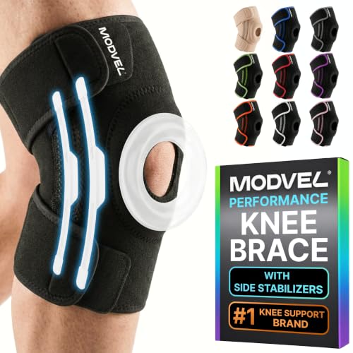Modvel Black Medium Knee Brace with Side Stabilizers & Gel Pads for Pain Relief