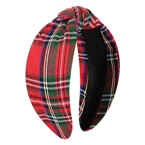 Red Plaid Knotted Christmas Headband for Women - Holiday Hair Accessory