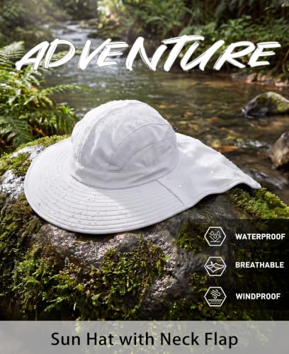 Home Prefer UPF 50+ Sun Hat for Men & Women with Neck Flap, Wide Brim, White